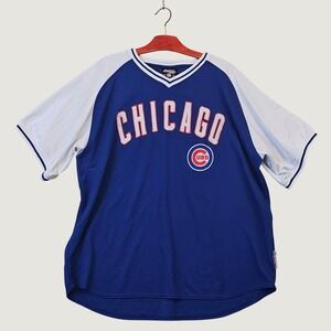 Stitches Chicago Cubs MLB Baseball Jersey Mens 2XL Blue White Raglan V-Neck MLB